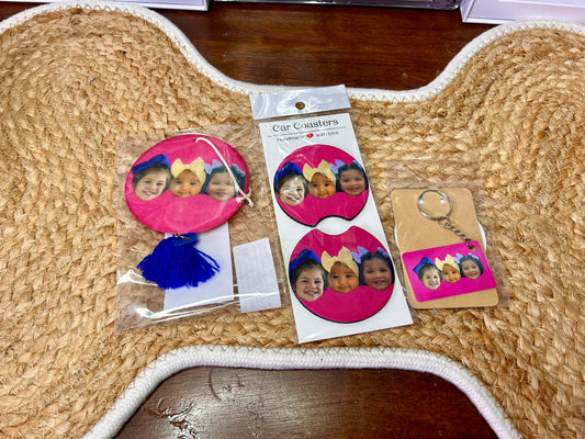 Car bundle (Car coasters, Air freshener & Keychain)