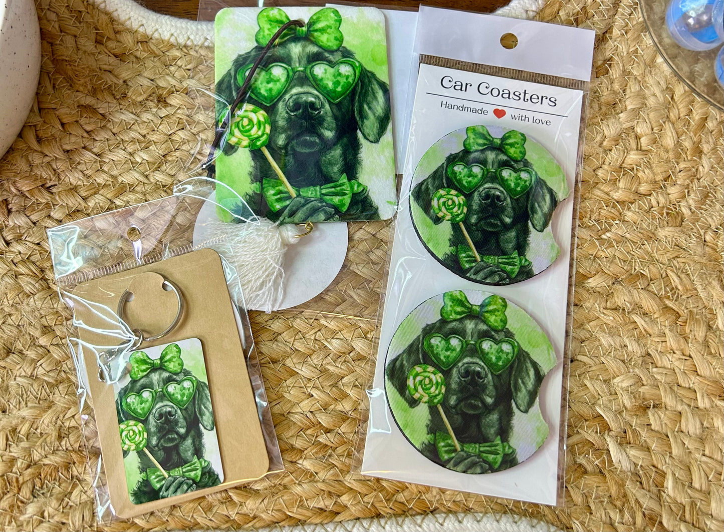 Car bundle (Car coasters, Air freshener & Keychain)