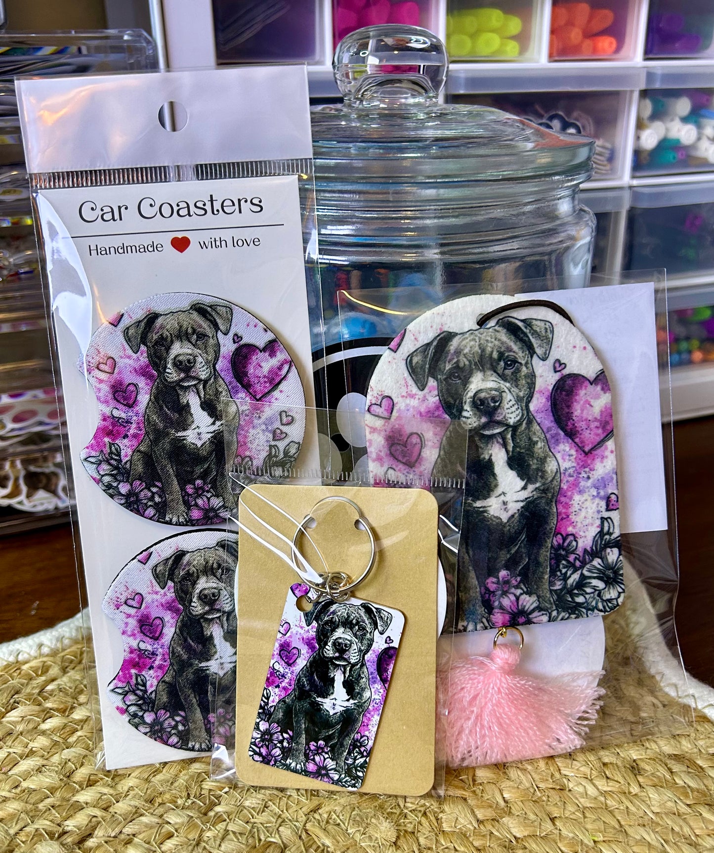 Car bundle (Car coasters, Air freshener & Keychain)