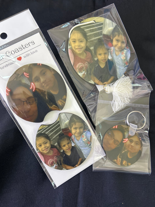 Car bundle (Car coasters, Air freshener & Keychain)