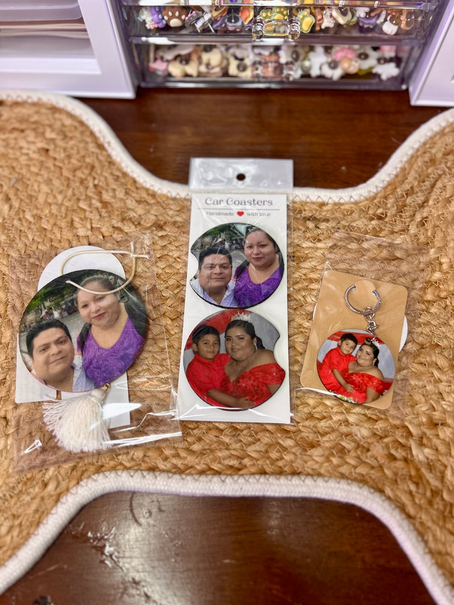 Car bundle (Car coasters, Air freshener & Keychain)